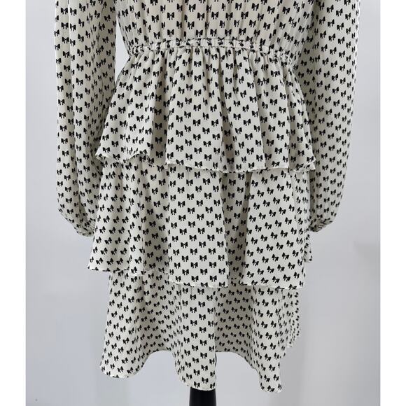 Maje Rinala Ivory Black Bow Ruffle Dress Mini Knee Length Long Sleeve 40 8 M - Picture 6 of 16